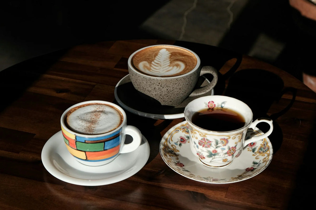 Coffee and tea cups on a table