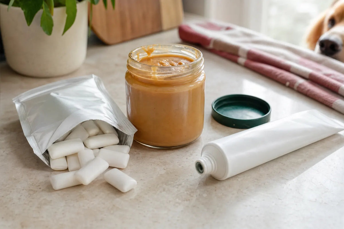 Sugar-free gum, nut butter and toothpaste kept away from a dog
