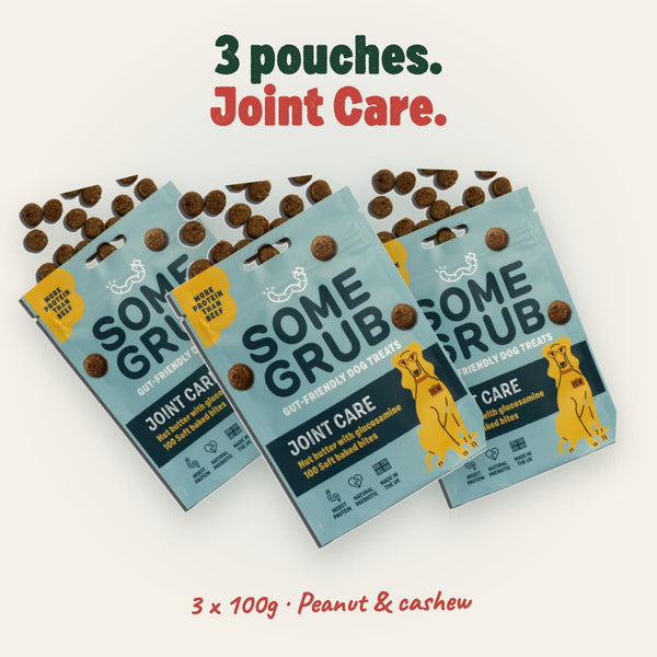 3 x 100g pouches of Some Grub Joint Care dog treats