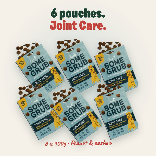 6 x 100g pouches of Some Grub Joint Care dog treats